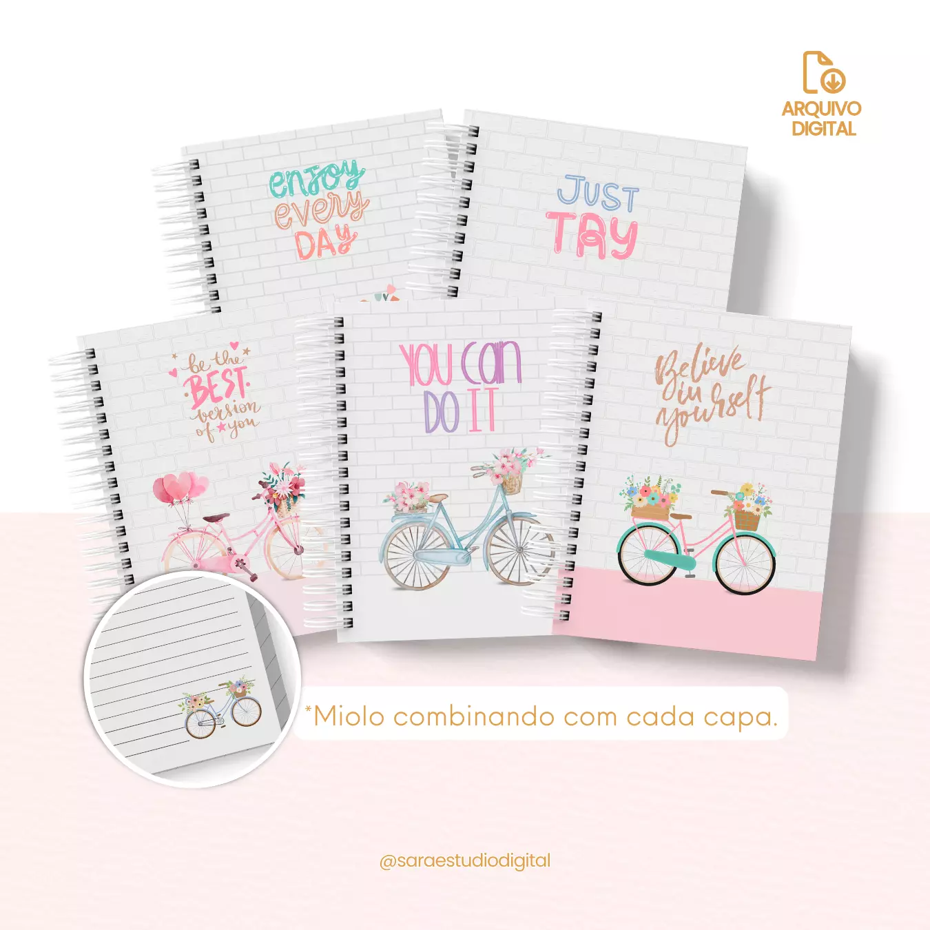 Caderno Coleção Bike - Capas com frases em Inglês