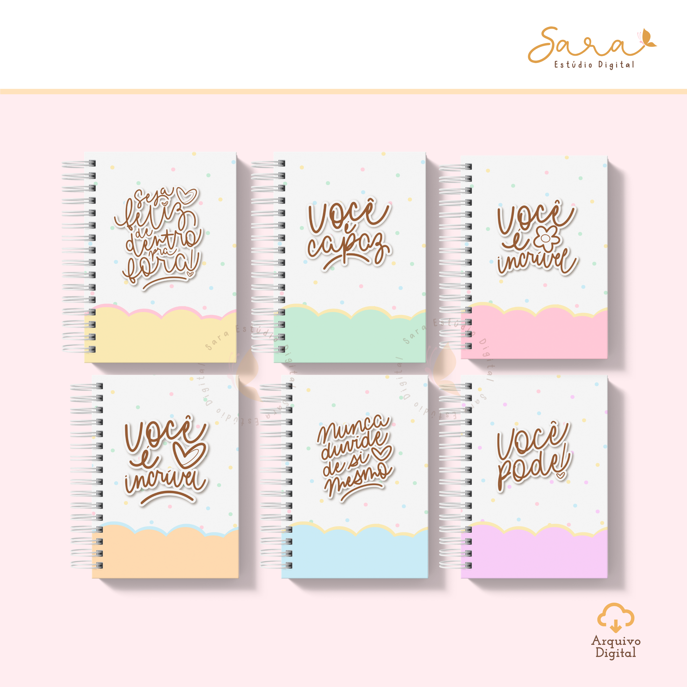 Capas fofas motivacionais A5 eA6 + Miolo de caderno e bloco