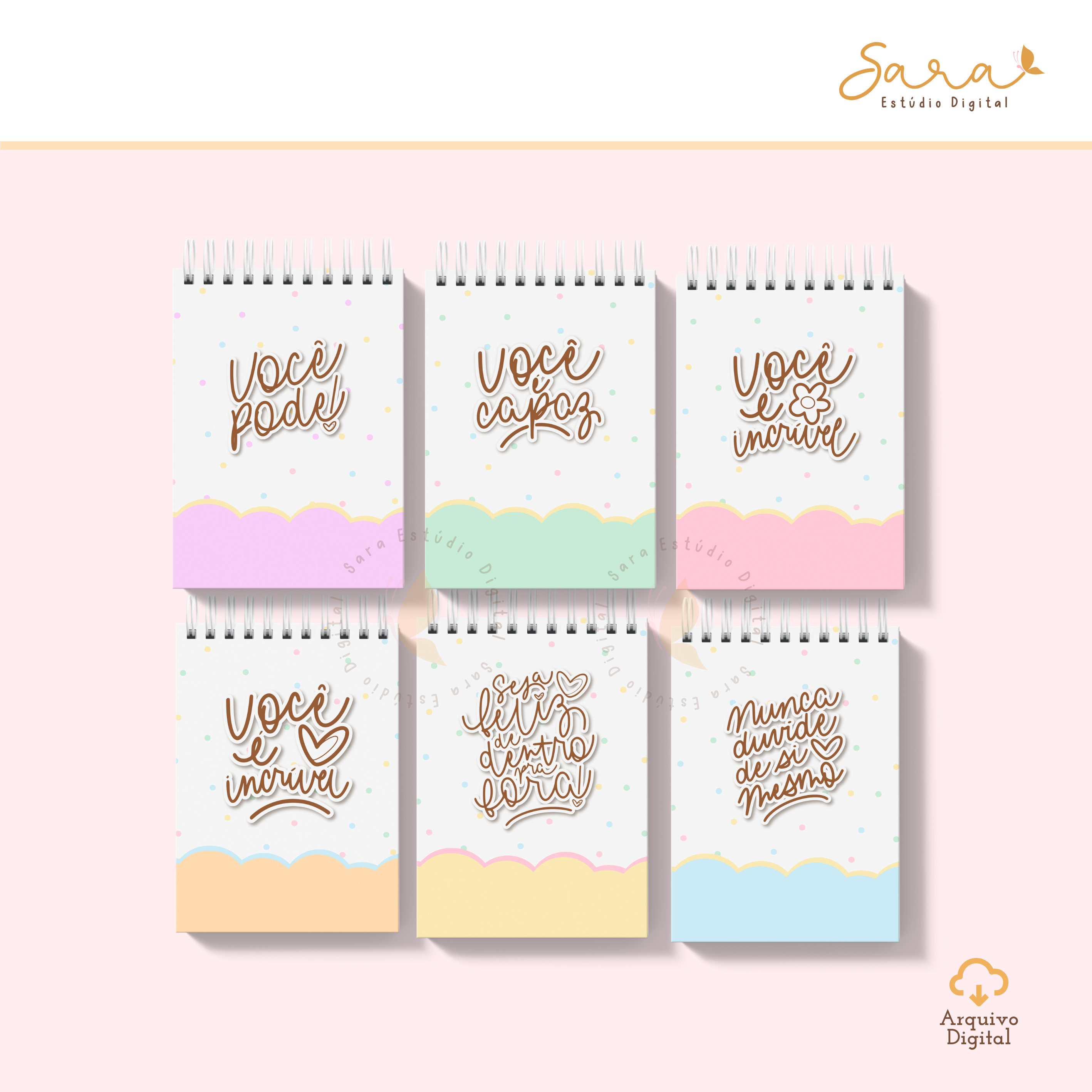 Capas fofas motivacionais A5 eA6 + Miolo de caderno e bloco