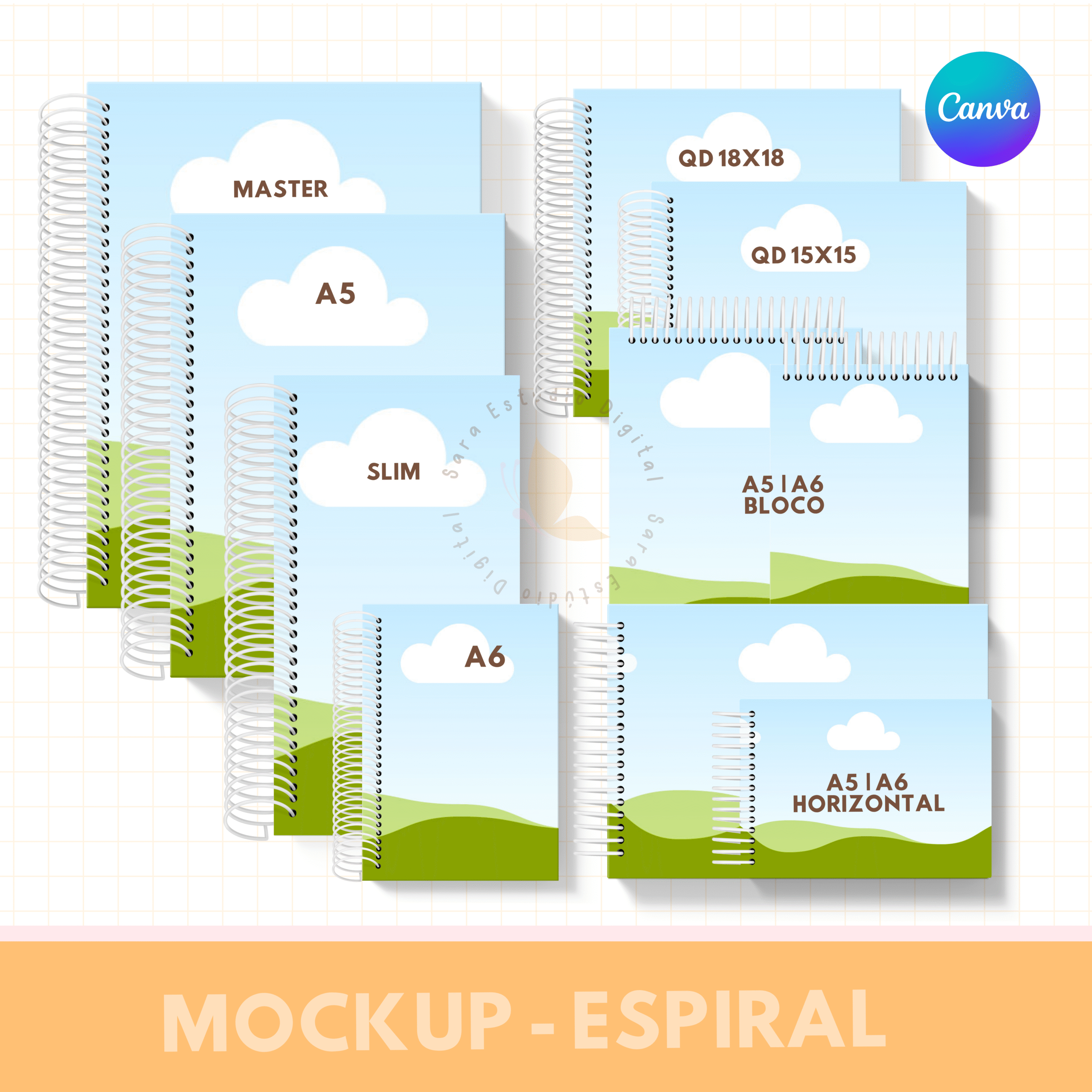 COMBO DE MOCKUPS PARA ENCADERNAÇÃO COM ESPIRAL - CANVA