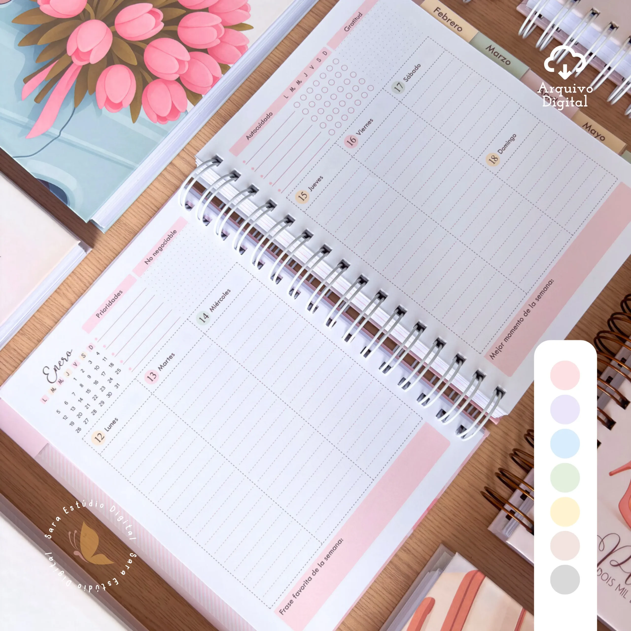 Archivo digital: Planner semanal A5 2026 - 2 EN 1 - Español (8 colores) - Imagem 3