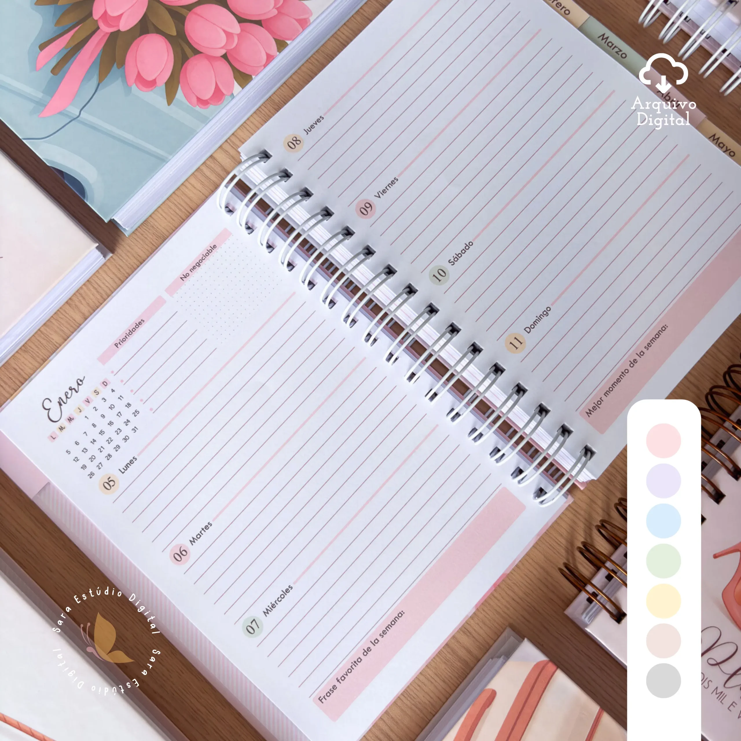 Archivo digital: Planner semanal A5 2026 - 2 EN 1 - Español (8 colores) - Imagem 2