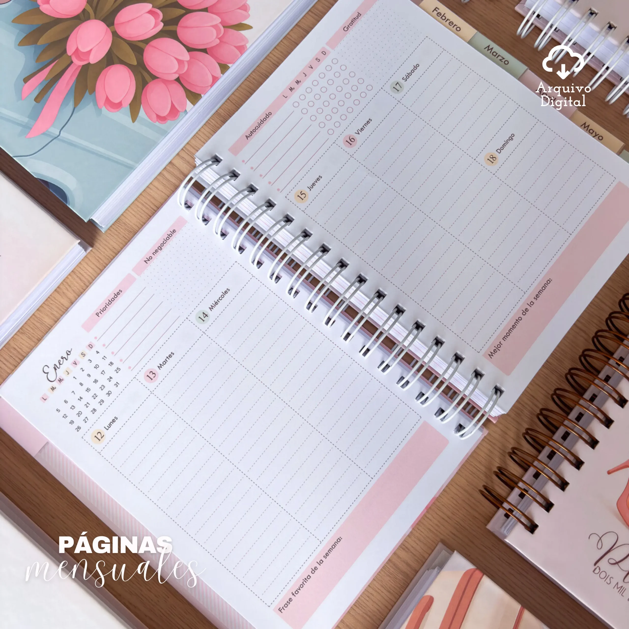 Archivo digital: Planner semanal A5 2026 - 2 EN 1 - Español (8 colores) - Imagem 18