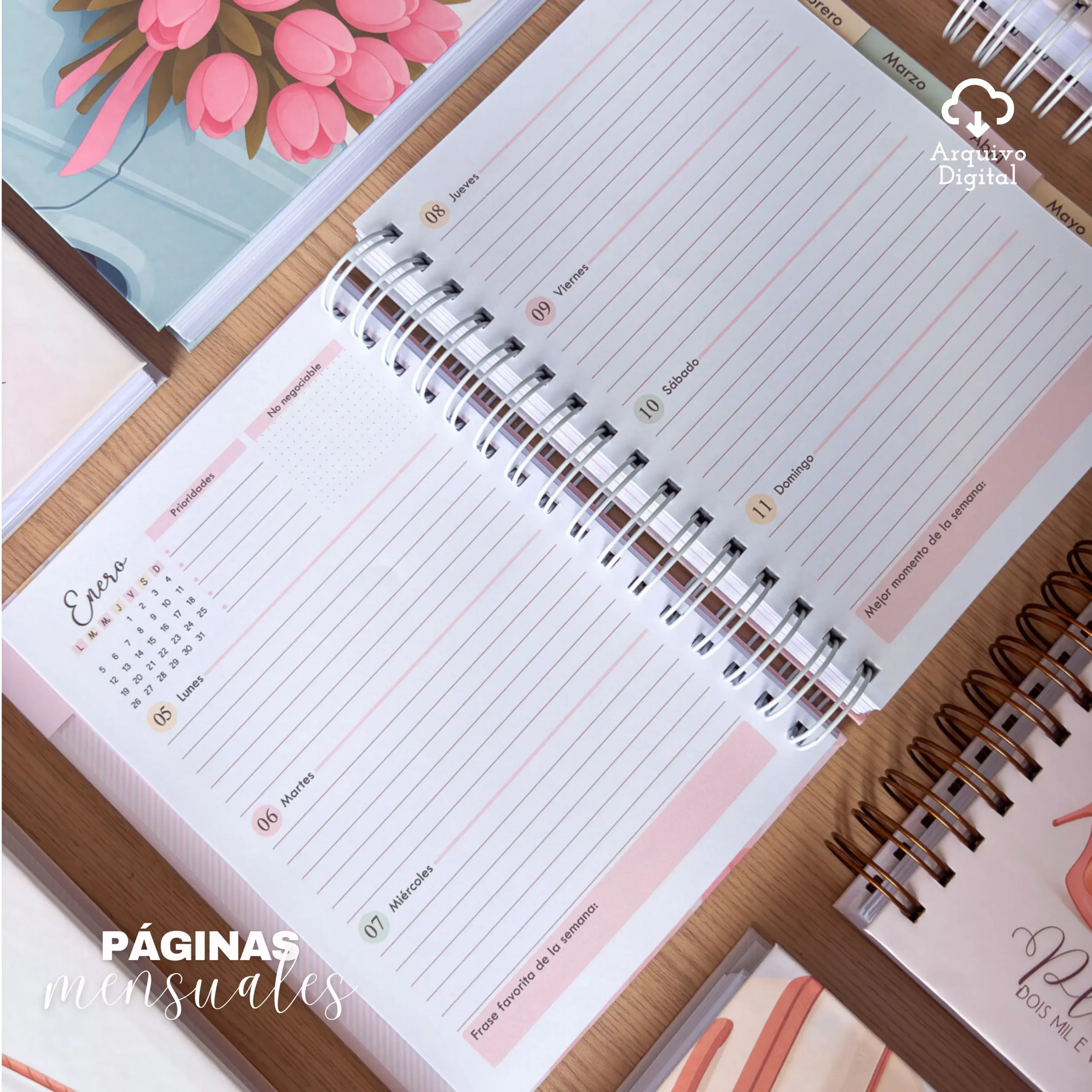 Archivo digital: Planner semanal A5 2026 - 2 EN 1 - Español (8 colores) - Imagem 19