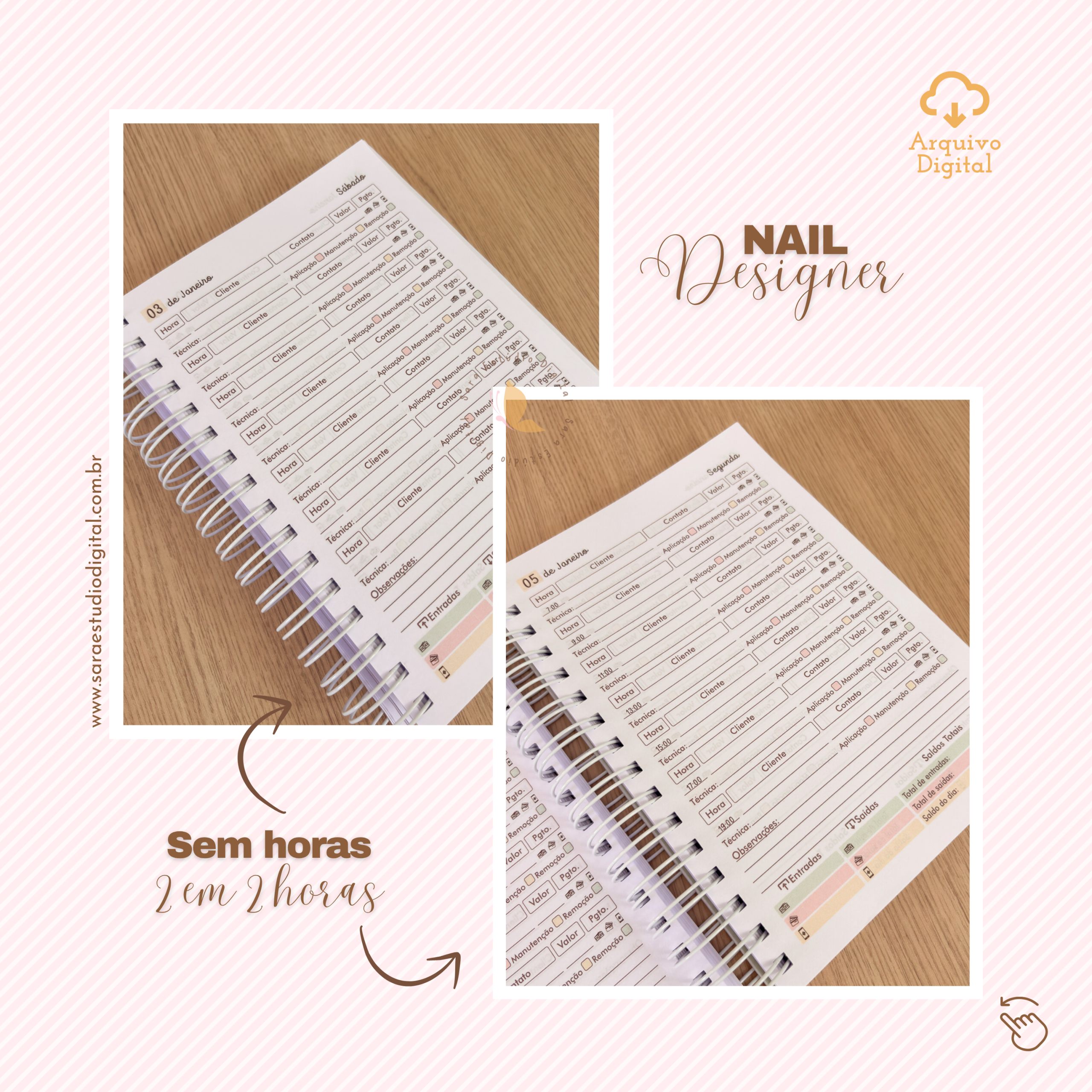 Agendamentos Nail Designer 2026 – 8 cores