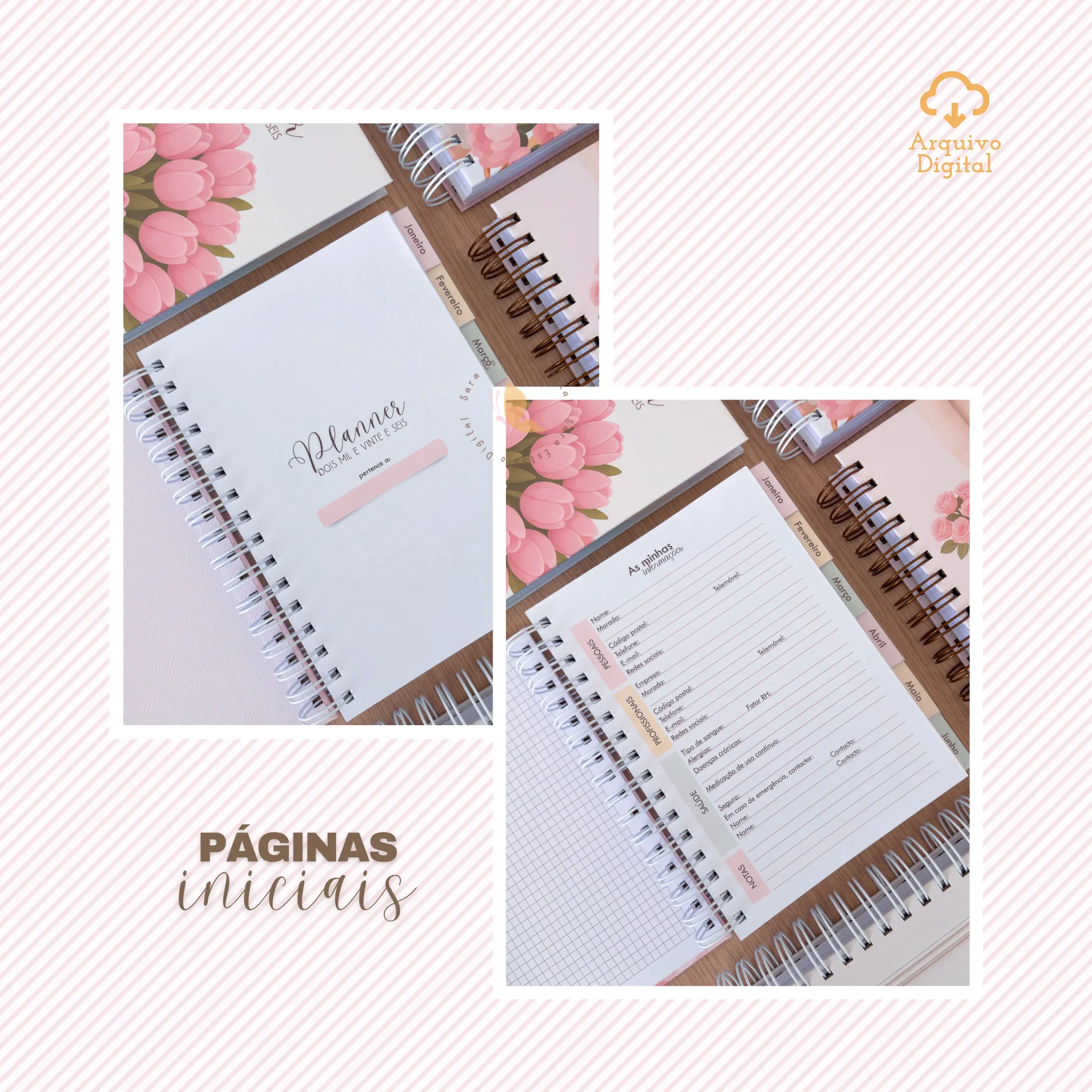 Arquivo digital: Planner semanal A5 2026 – 2 EM 1 – Portugal (8 cores) - Imagem 9