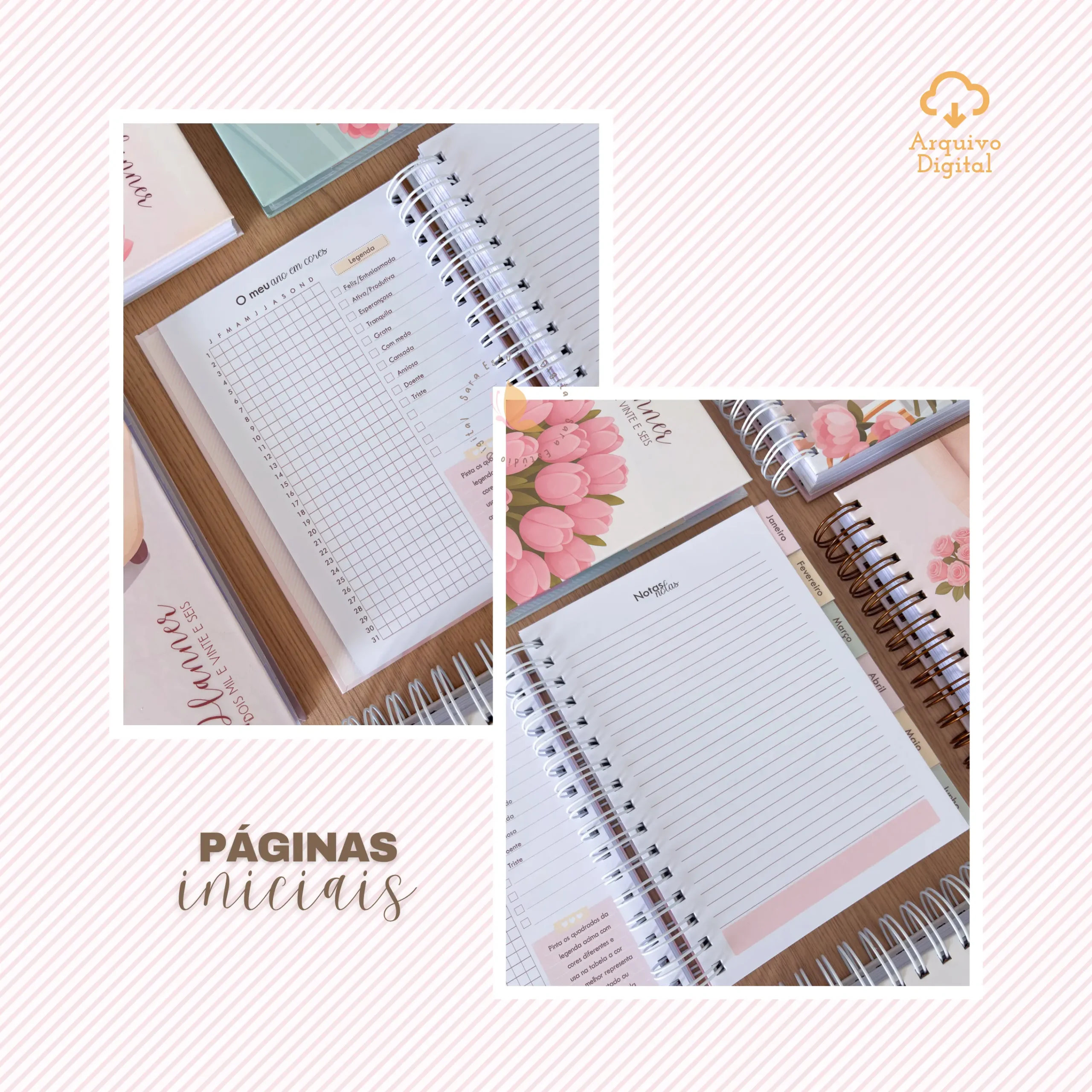 Arquivo digital: Planner semanal A5 2026 – 2 EM 1 – Portugal (8 cores) - Imagem 19