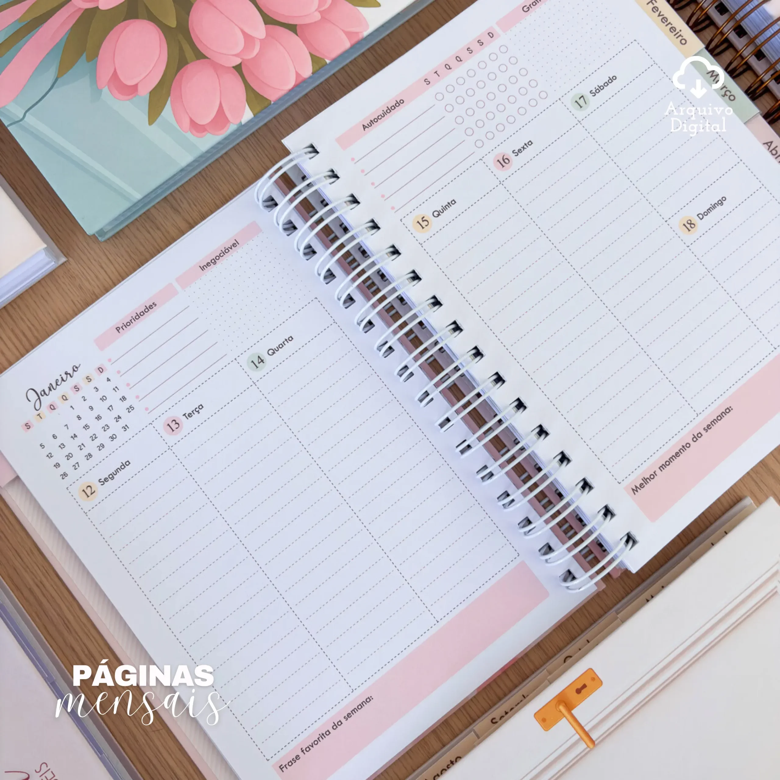 Arquivo digital: Planner semanal A5 2026 – 2 EM 1 – Portugal (8 cores) - Imagem 3