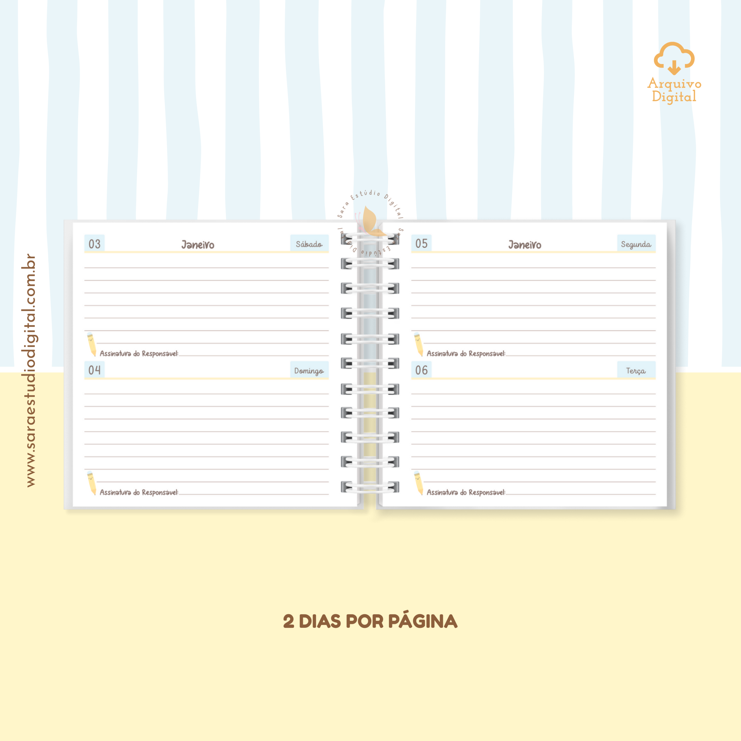 Arquivo digital: Agenda Escolar 2026 – Azul com amarelo (Mini quadrada) - 1 e 2DPP - Imagem 4