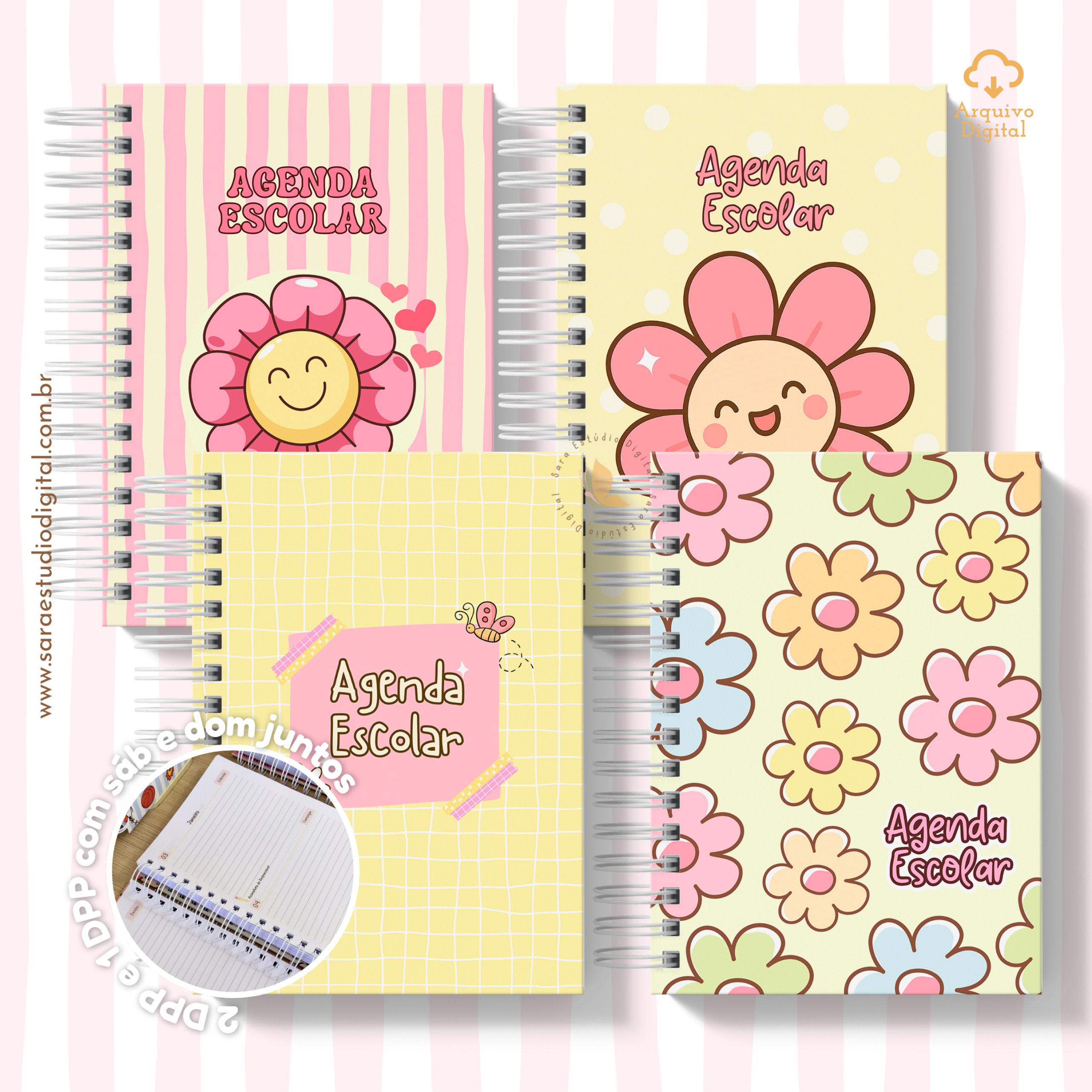 Agenda Escolar 2026 – Rosa com amarelo (A5) - 1 e 2DPP