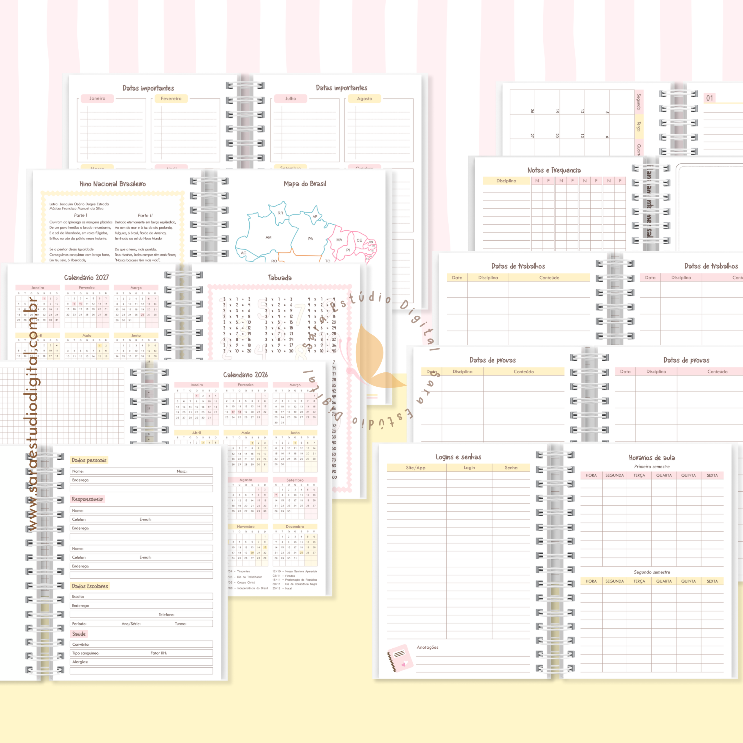 Agenda Escolar 2026 – Rosa com amarelo (A5) - 1 e 2DPP - Imagem 6