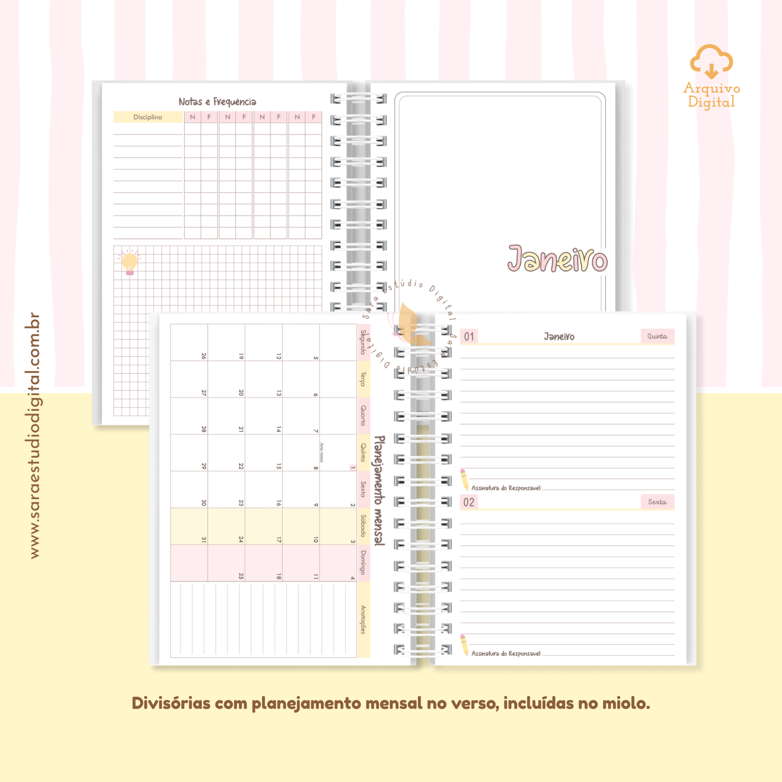 Agenda Escolar 2026 – Rosa com amarelo (A5) - 1 e 2DPP - Imagem 5