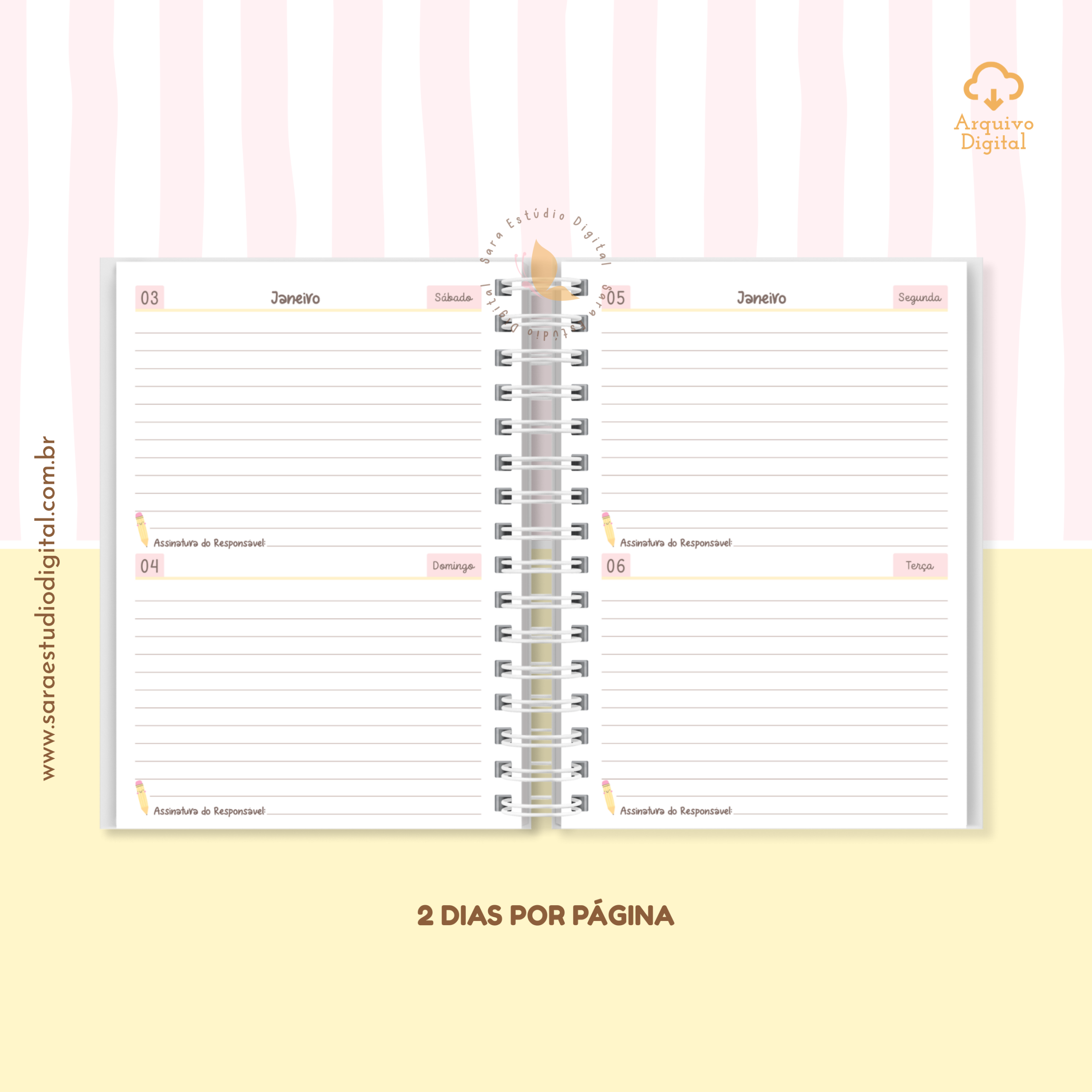 Agenda Escolar 2026 – Rosa com amarelo (A5) - 1 e 2DPP - Imagem 4
