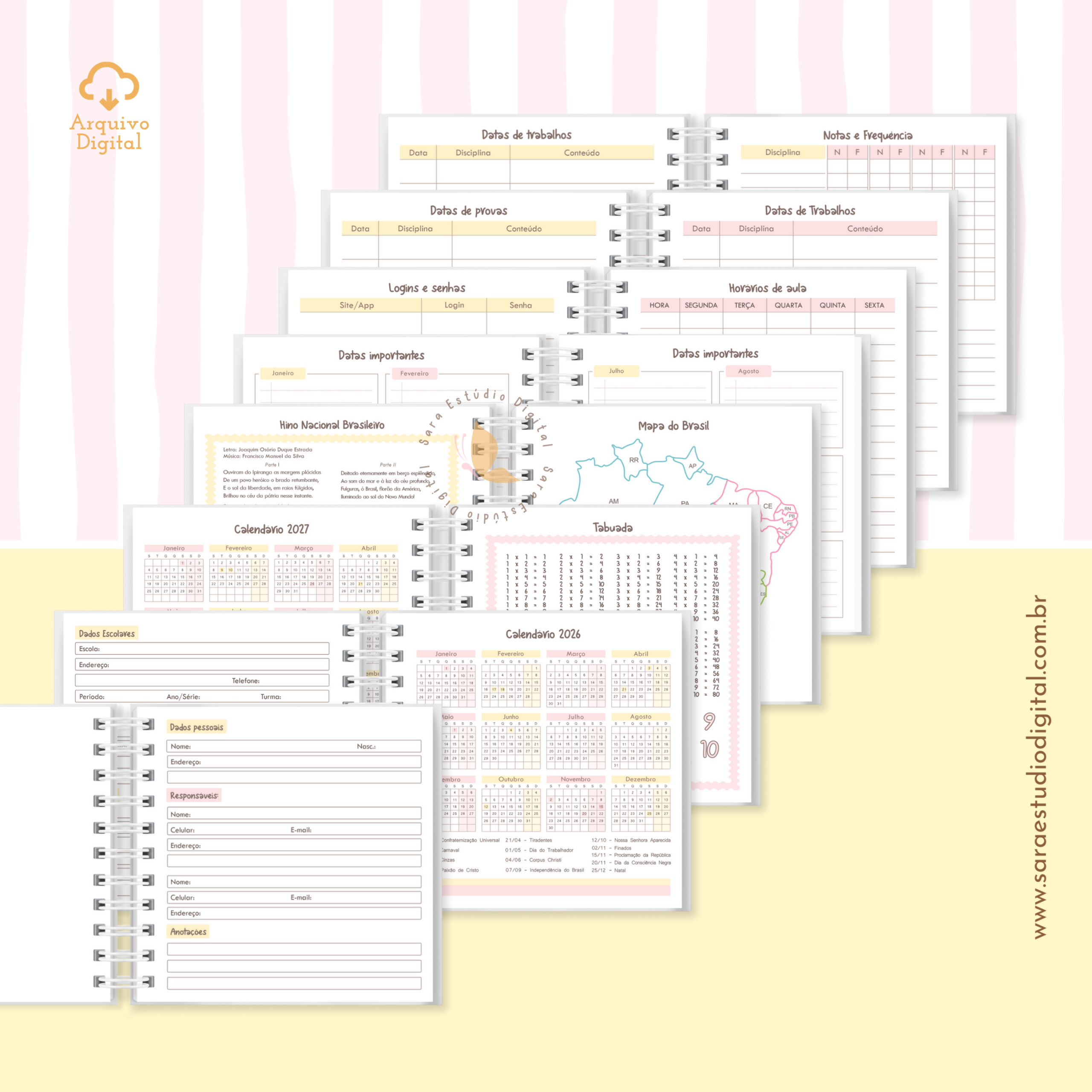 Agenda Escolar 2026 – Rosa com amarelo (Mini quadrada) - 1 e 2DPP - Imagem 2