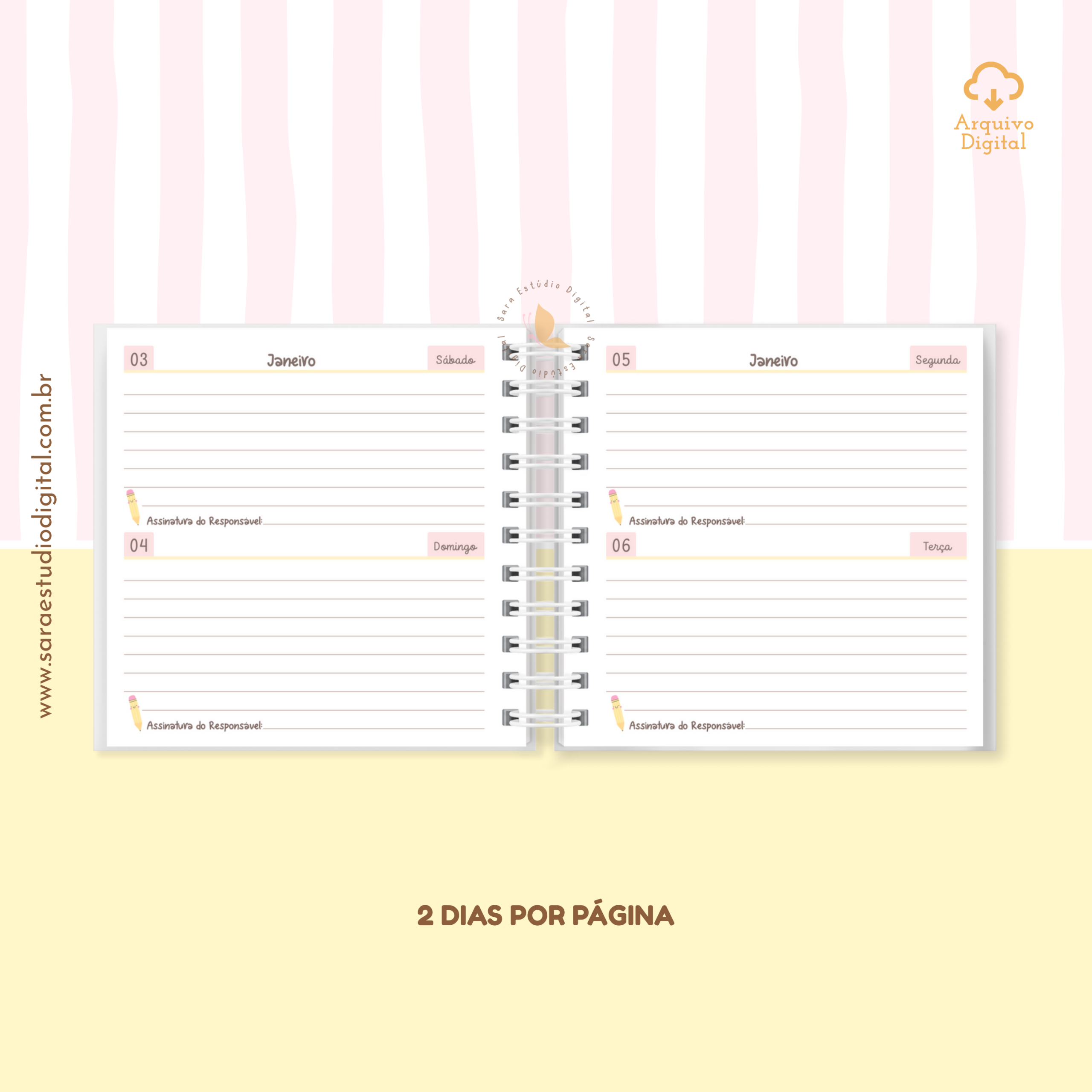 Agenda Escolar 2026 – Rosa com amarelo (Mini quadrada) - 1 e 2DPP - Imagem 4