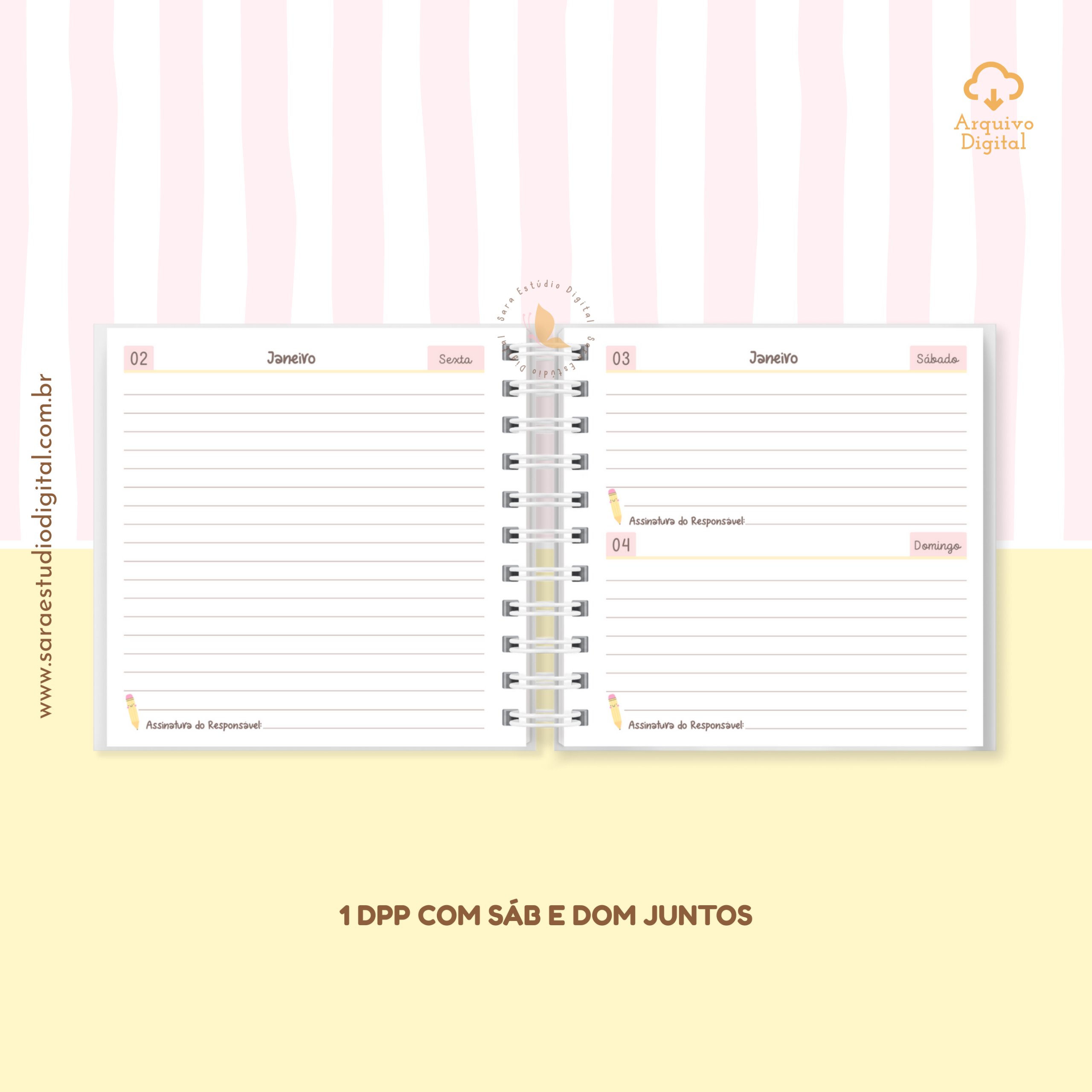 Agenda Escolar 2026 – Rosa com amarelo (Mini quadrada) - 1 e 2DPP - Imagem 5