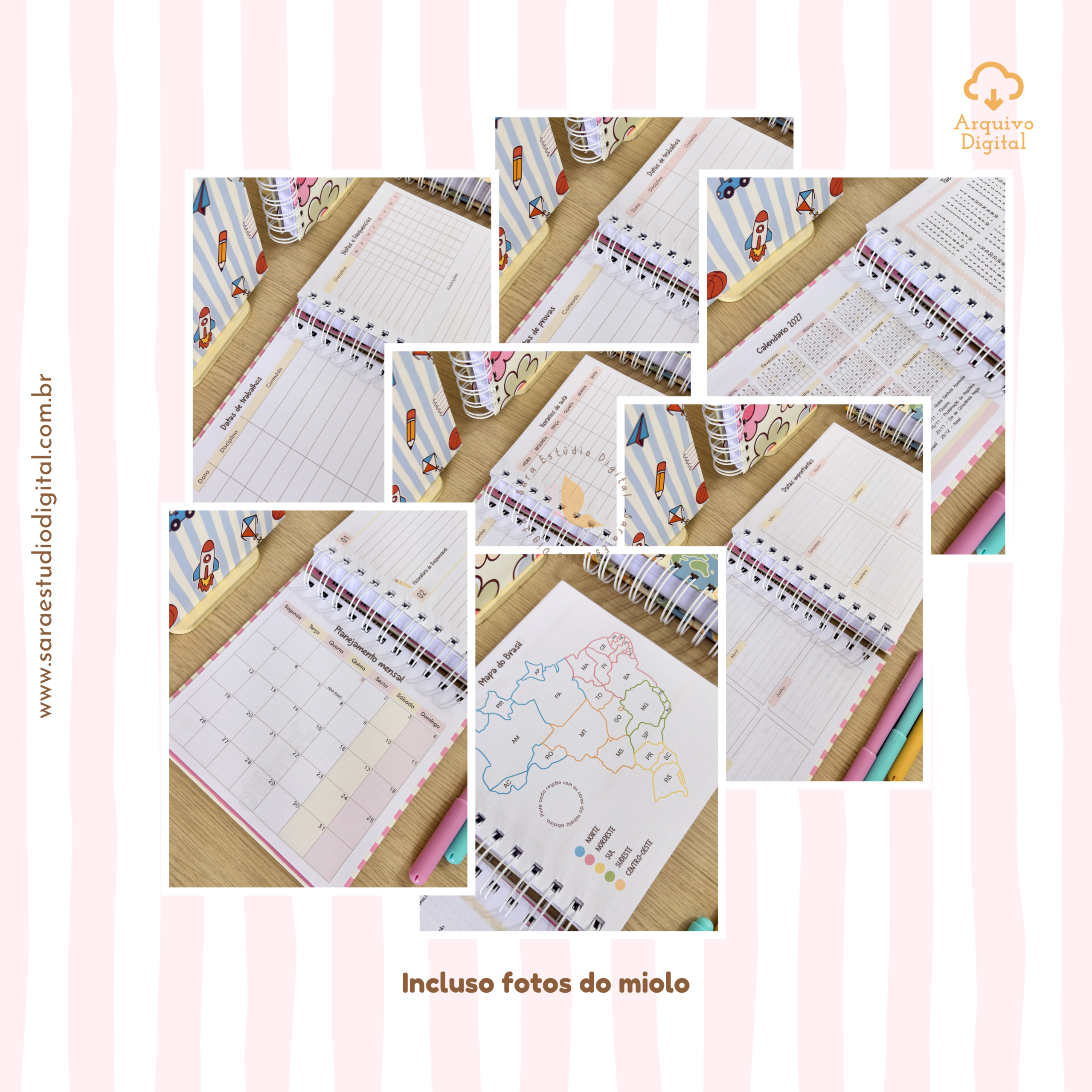 Agenda Escolar 2026 – Rosa com amarelo (Mini quadrada) - 1 e 2DPP - Imagem 6
