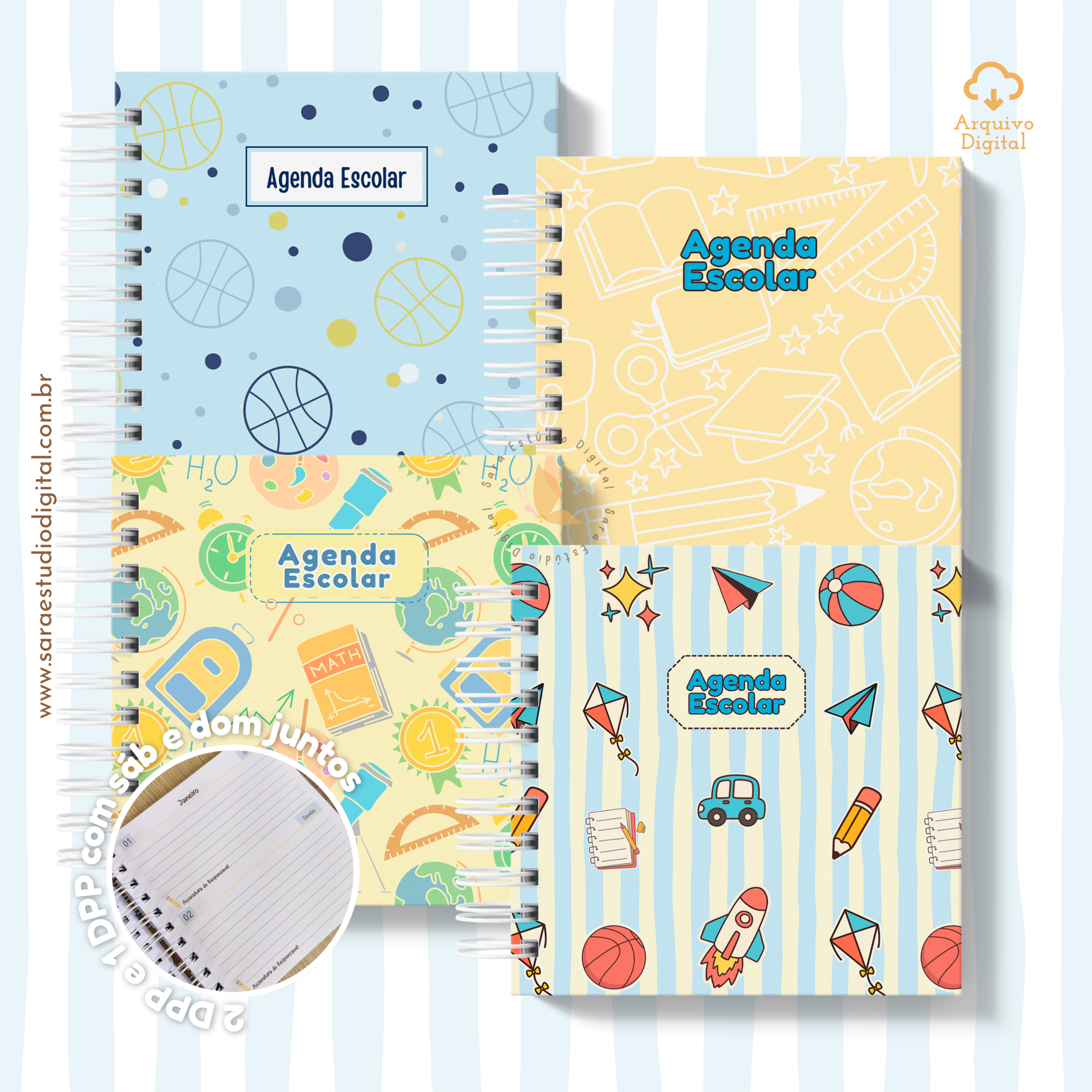 Arquivo digital: Agenda Escolar 2026 – Azul com amarelo (Mini quadrada) - 1 e 2DPP