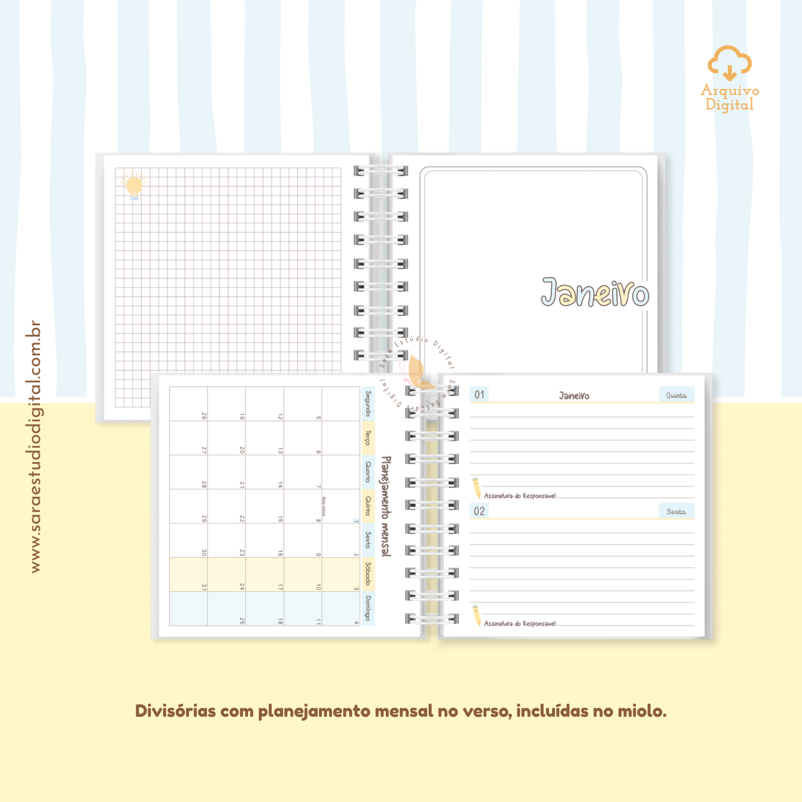 Arquivo digital: Agenda Escolar 2026 – Azul com amarelo (Mini quadrada) - 1 e 2DPP - Imagem 3
