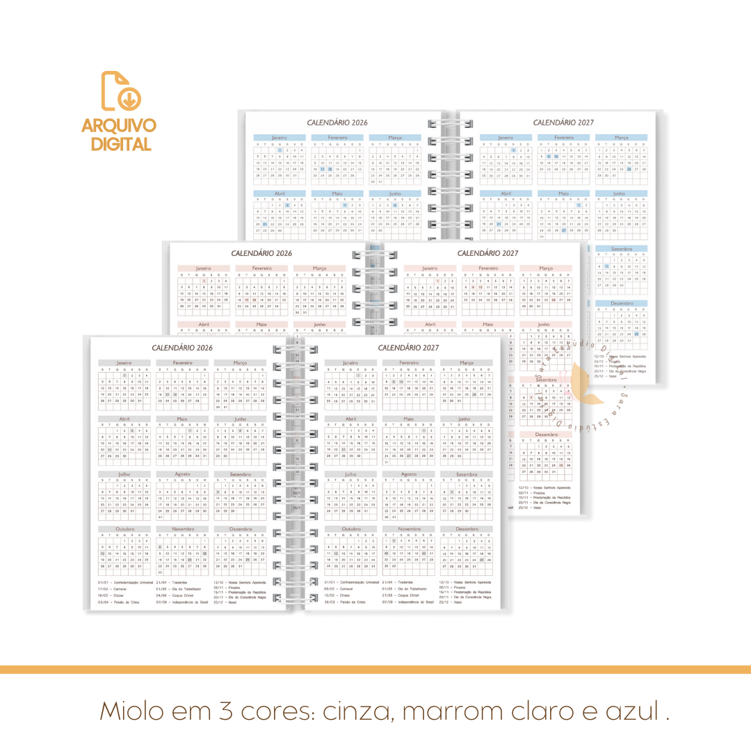 Agenda neutra não datada - 1 e 2 dias por página - 3 cores - Imagem 4