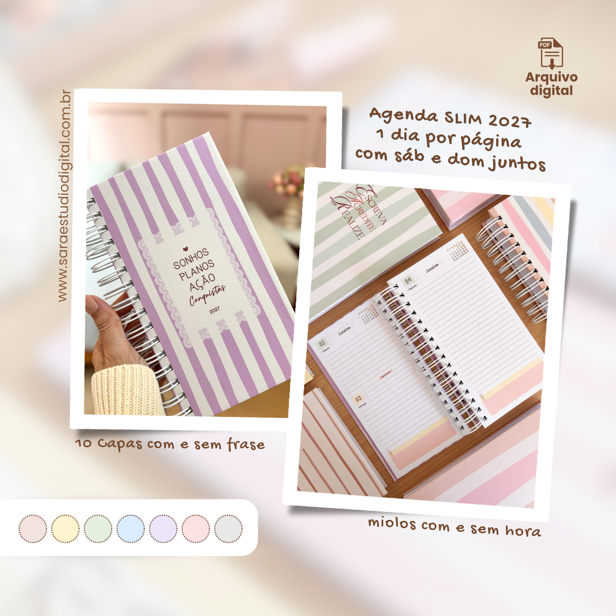 Arquivo Digital Agenda Datada Slim – 1DPP (Sáb. e Dom. Juntos) em 8 cores